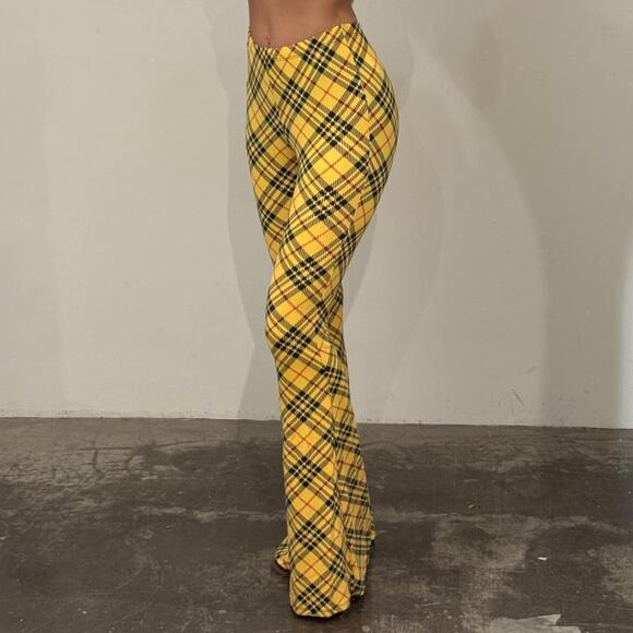 Yellow Plaid Flare Pants M - Picture 2 of 5